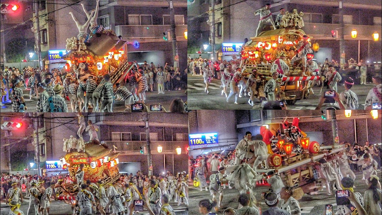 2024.7.17 福島区 海老江八坂神社 夏祭り 宵宮 パレード 海老駒交差点 枕太鼓·だんじり (北之町·東之町·南之町·西之町)