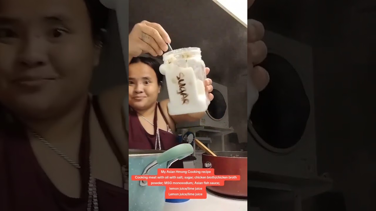 My Asian Hmong Cooking recipe Cooking meat with oil with salt; sugar; chicken broth