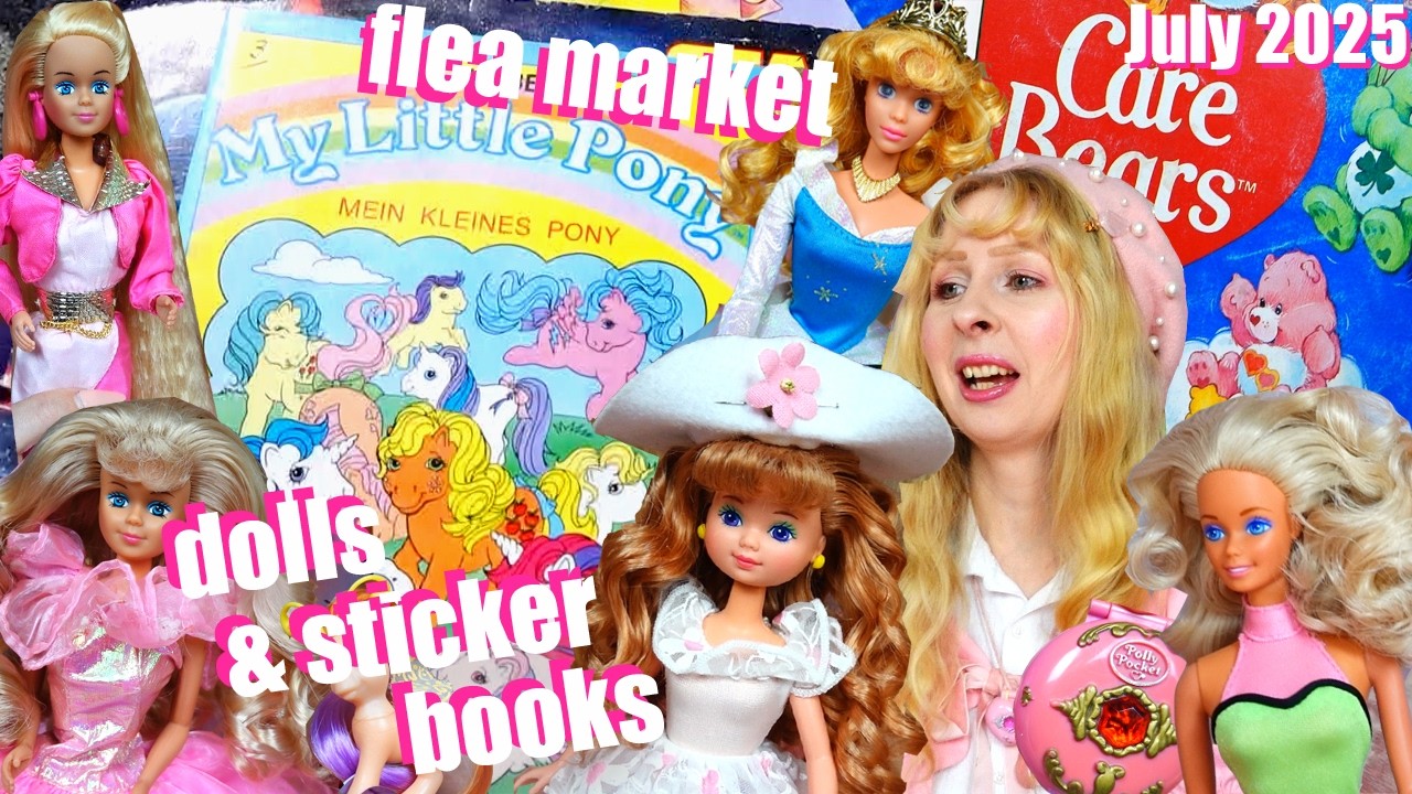 90s dolls & 80s sticker books -flea market toy hunt- My Little Pony, Barbie, Polly Pocket Care Bears
