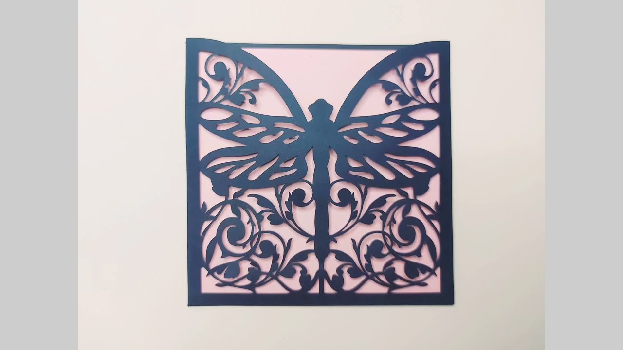 Dragonfly pocket card with Cricut SVG cut files templates Silhouette Cameo Laser Cut