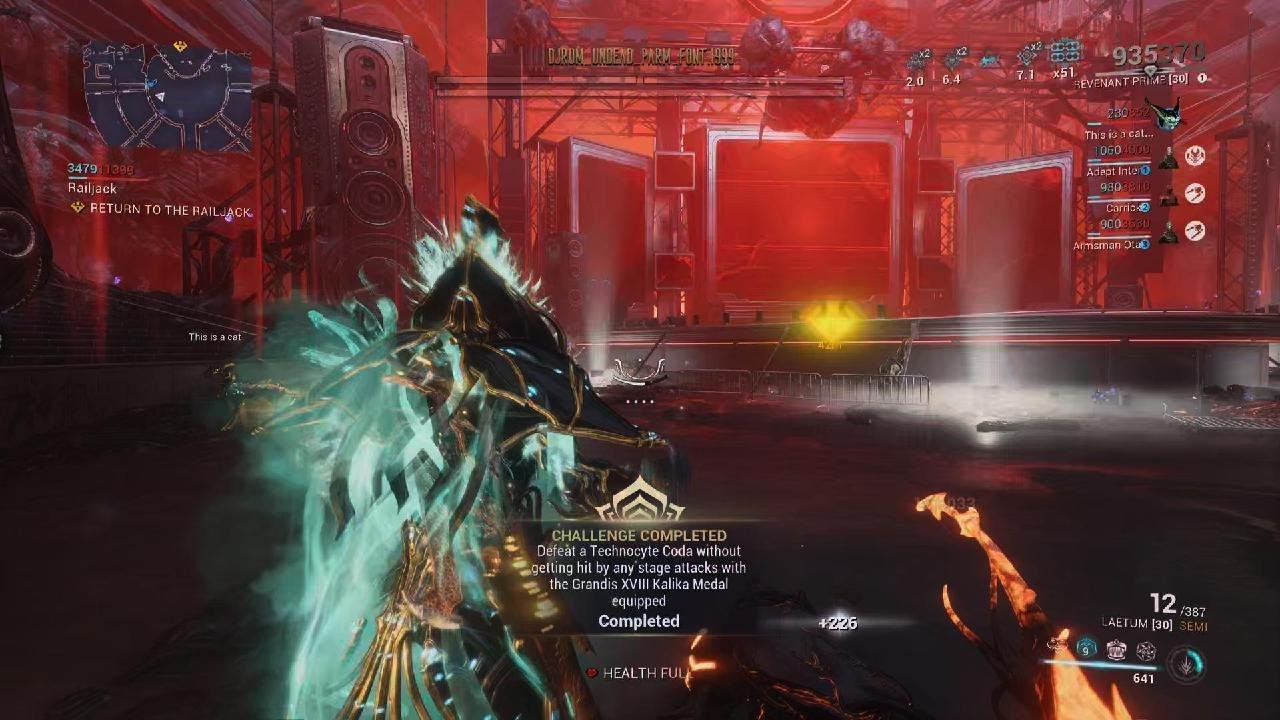 Warframe Grandis XVIII Kalika Defeat a Technocyte Coda without getting hit by any stage attacks