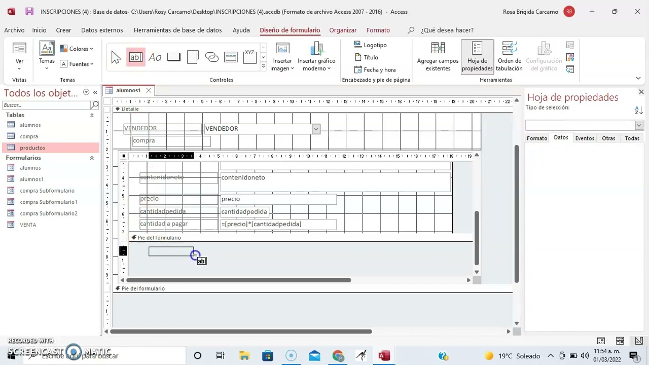 FORMULARIO EN ACCESS (VENTA DE PRODUCTOS)