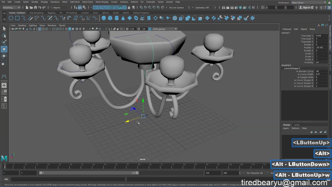 3D Maya 기본 강의 11 Surfaces/extrude,Revolve,Duplicate 를 이용한 전등 모델링