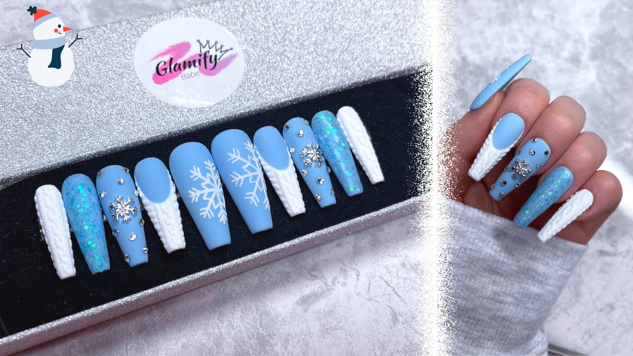CUTE BLUE CHRISTMAS NAIL DESIGN| HOW TO MAKE PRESS ON NAILS| NAIL TUTORIAL| NAIL ART| SNOWFLAKE