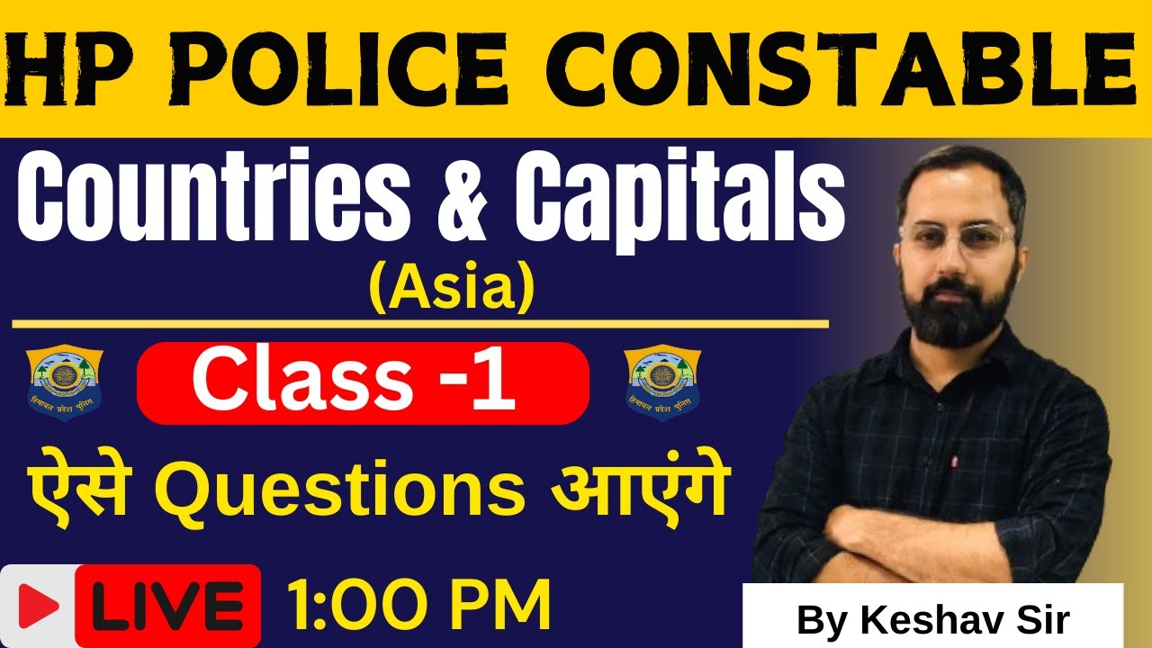 HP Police Constable 2024 | Countries and Capitals (Class -1) | Practice Questions