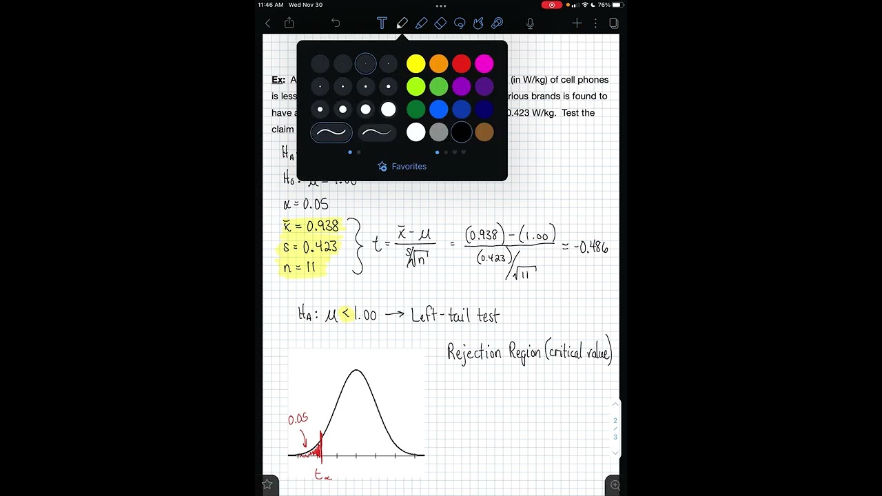 Hypothesis Testing for the Mean - Sigma Unknown