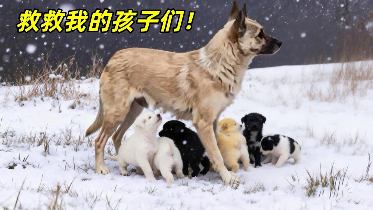 流浪狗一家无处安身，在风雪中的瑟瑟发抖，所幸好心人发现了它们