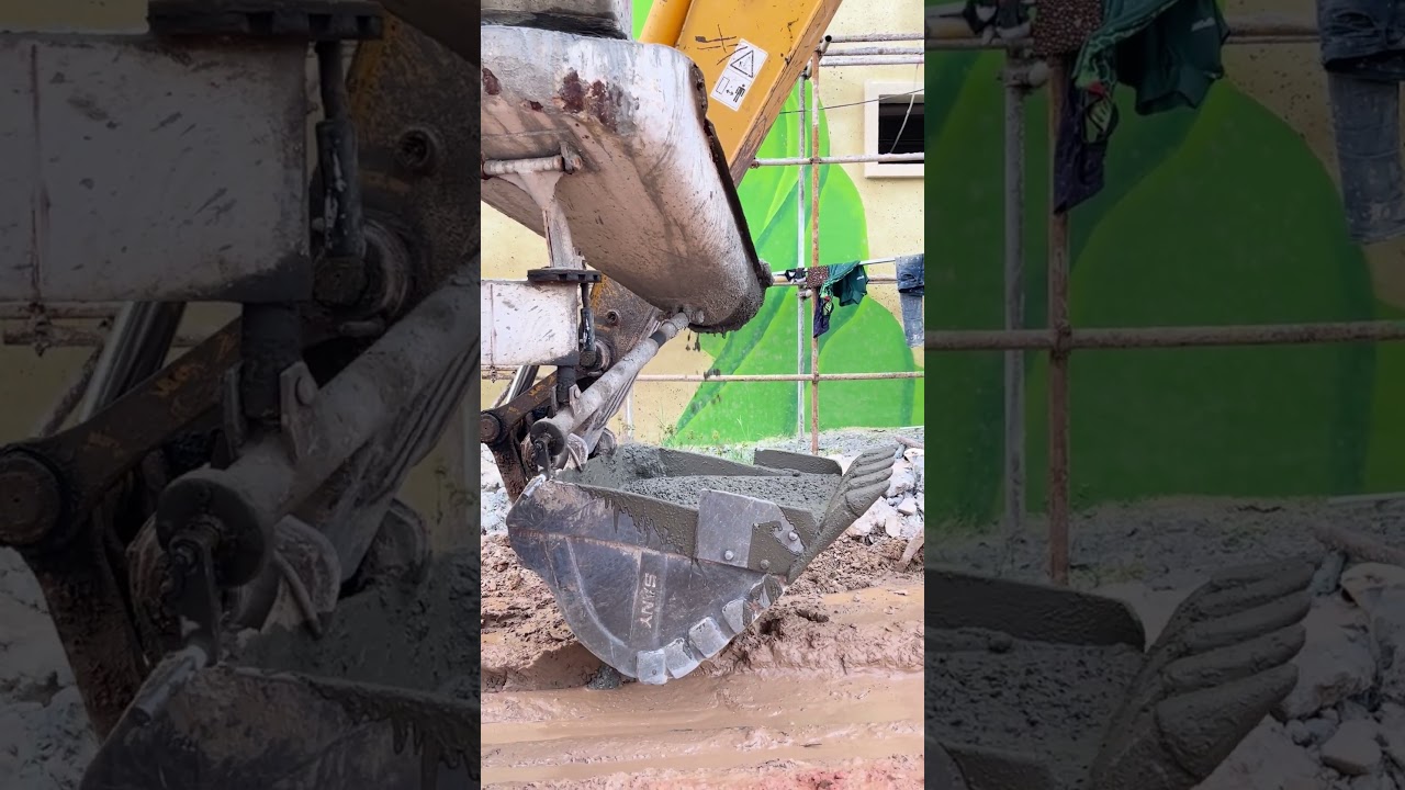 Casting concrete using excavator 