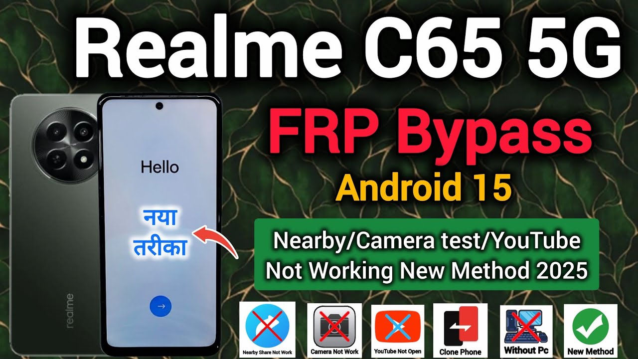 Realme C65 5G (RMX3997) || FRP Bypass || Android 15 || Nearby Share Camera test Youtube Not Working.