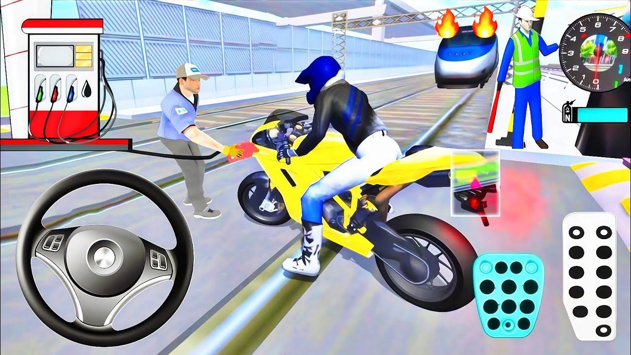 New Yellow Brand Bike Vs Bullet Train  Road 2026 - 3d Driving Class android game play || Car Game 