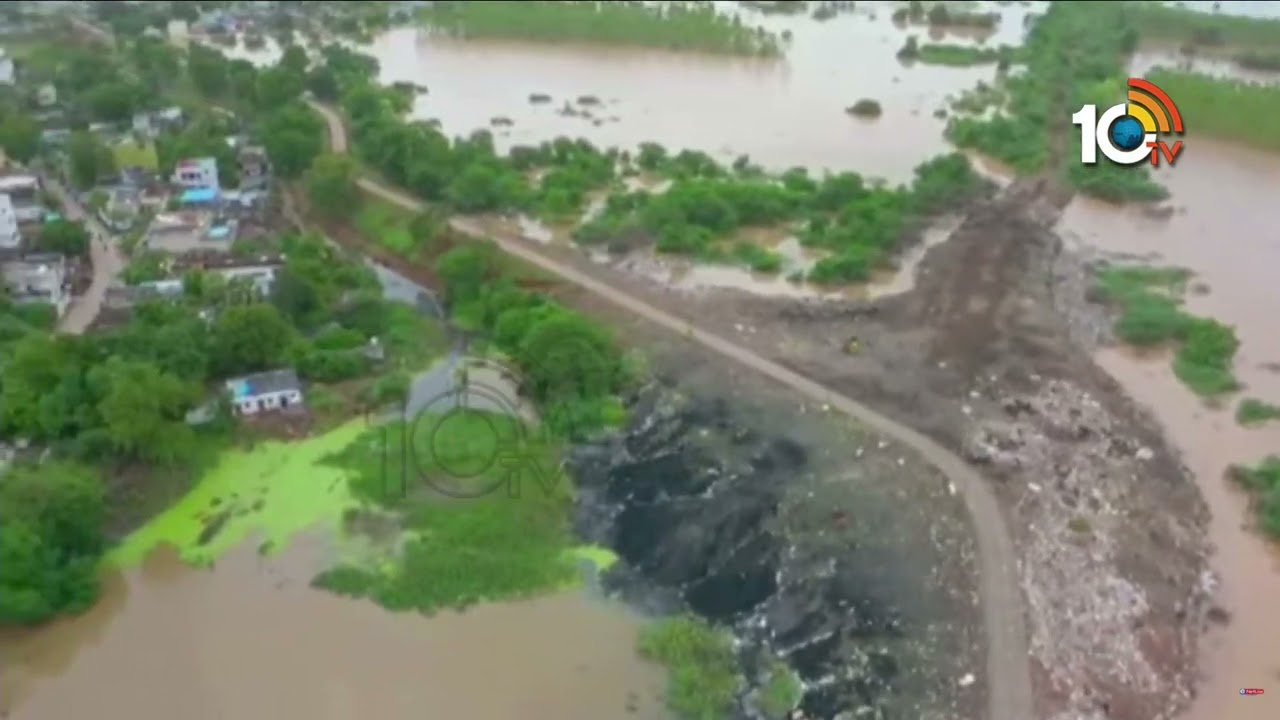 భద్రాచలం డ్రోన్ విజువల్స్ | Bhadrachalam Godavari Flood Drone Visuals | 10TV