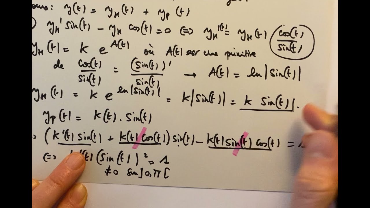 Equation différentielle linéaire ordre 1 avec sin et cos : variation de la constante - L1 Analyse