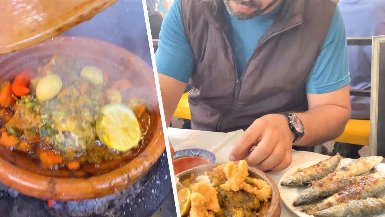 طعام الشارع في عاصمة الطاجين المغرب /جربت الحوت فسوق الأحد بأكادير/ جولة الطعام / street food