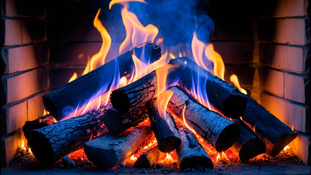 ❄️ Unwind , Relax, and Sleep by a Warm Fireplace with Blue and Orange Flames and Soft Crackles