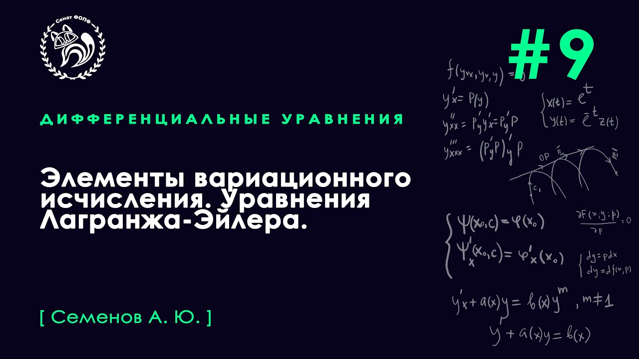№9. Элементы вариационного исчисления. Уравнения Лагранжа-Эйлера.