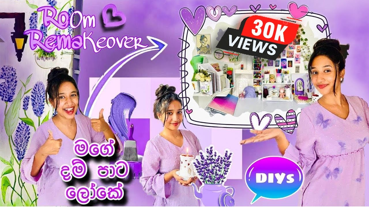 Room Re-makeover💜🪻/Handmade items වලින් ලස්සන වුන මගේ දම් පාට ලෝකේ 🧜🏻‍♀🦄/DIY/Desk makeover/Aesthetic