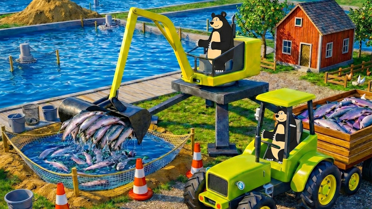 The Bear Farm: Salmon Harvest & Transport to Canning Factory 🐟🚛 | Real Farm Animation