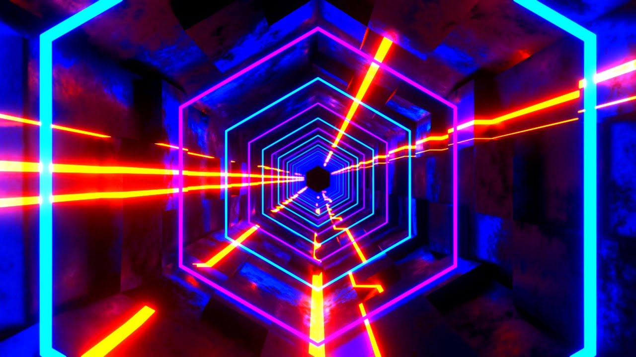 🔷 4K Screensaver &ndash; Blue and Red Neon Hexagonal Tunnel &ndash; VJ Loop (No Sound)