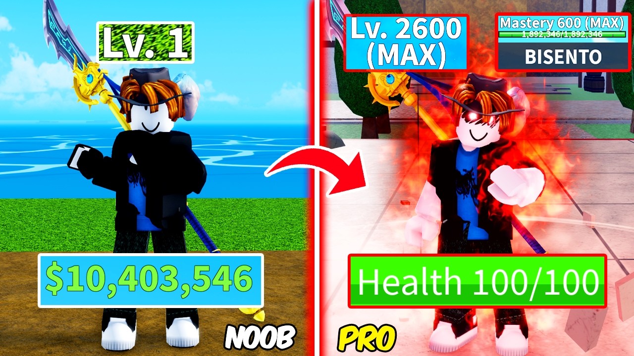 Beating Blox Fruits With 100HP & 10M Beli at Level 1 Full Human V4 [FULL MOVIE] !