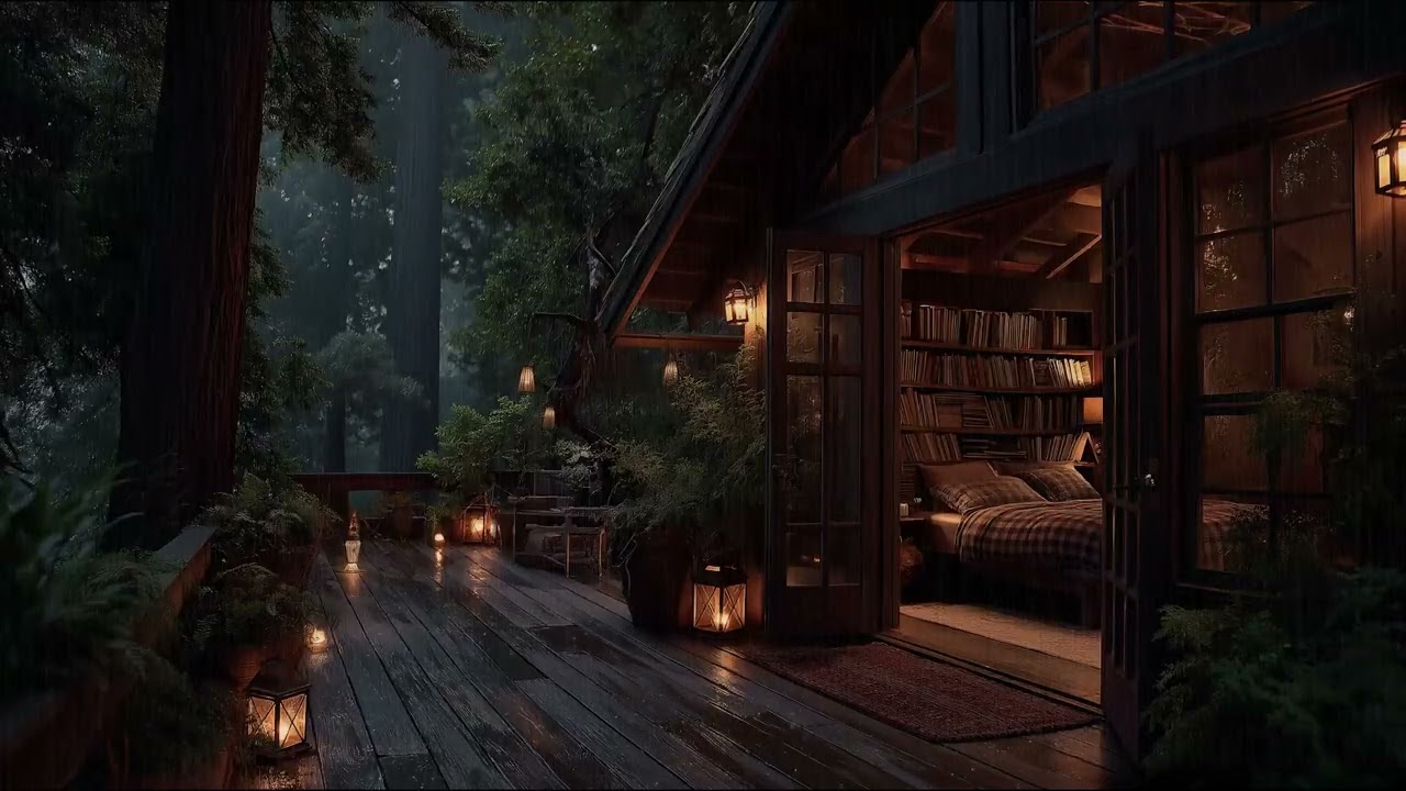 Quiet Rainforest Treehouse Night with Soft Rainfall Sounds for Relaxation and Deep Sleep