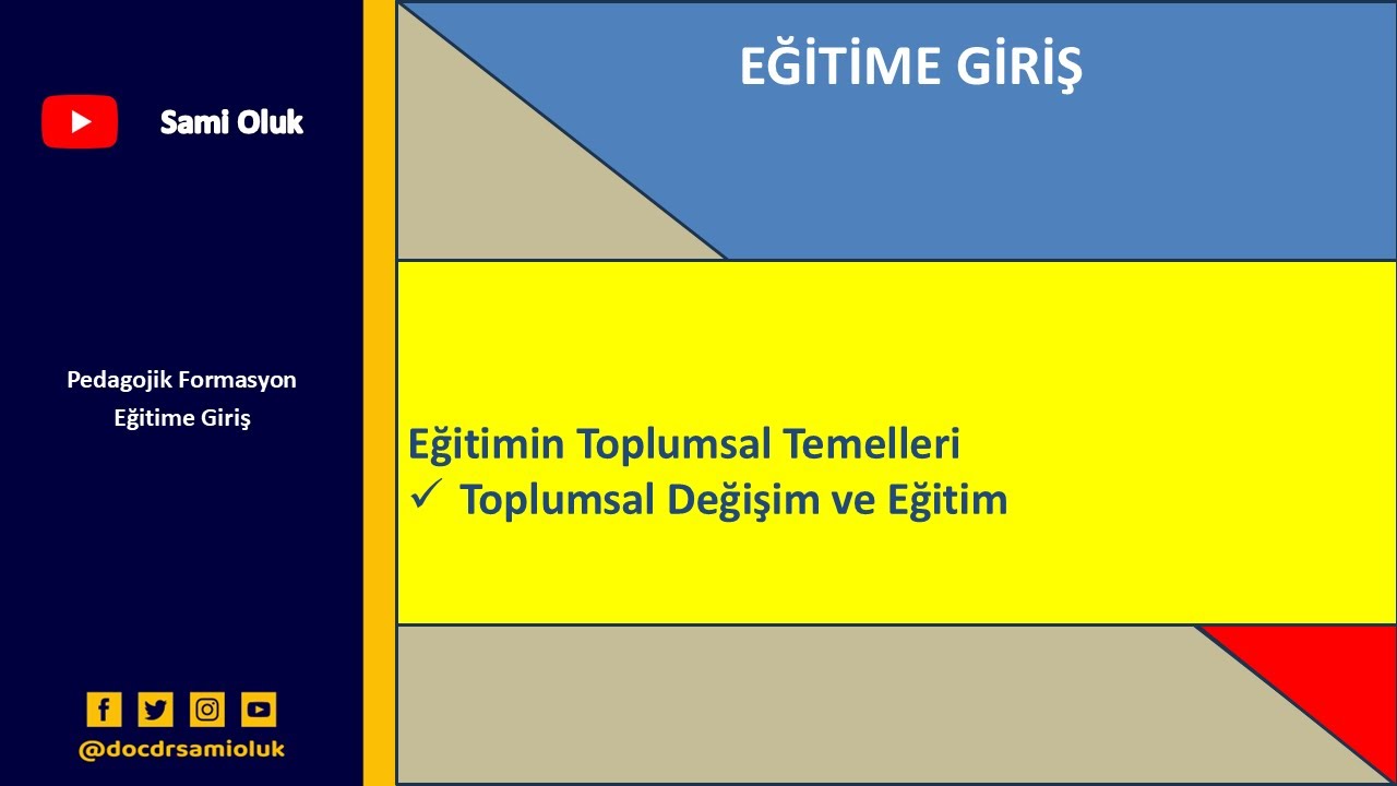 EG29 EĞİTİME GİRİŞ/EĞİTİMİN TOPLUMSAL TEMELLERİ/TOPLUMSAL DEĞİŞİM VE EĞİTİM
