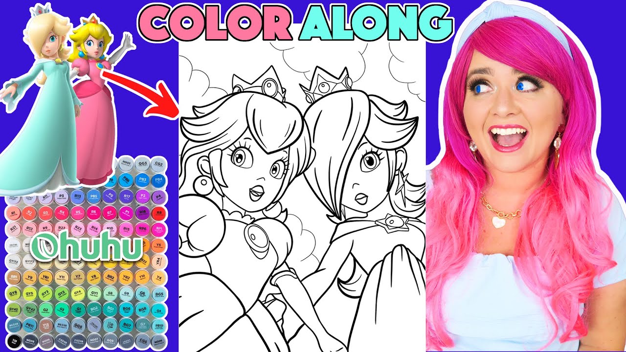 Color Princess Peach & Rosalina Super Mario Picture With Me | COLOR ALONG WITH KIMMI