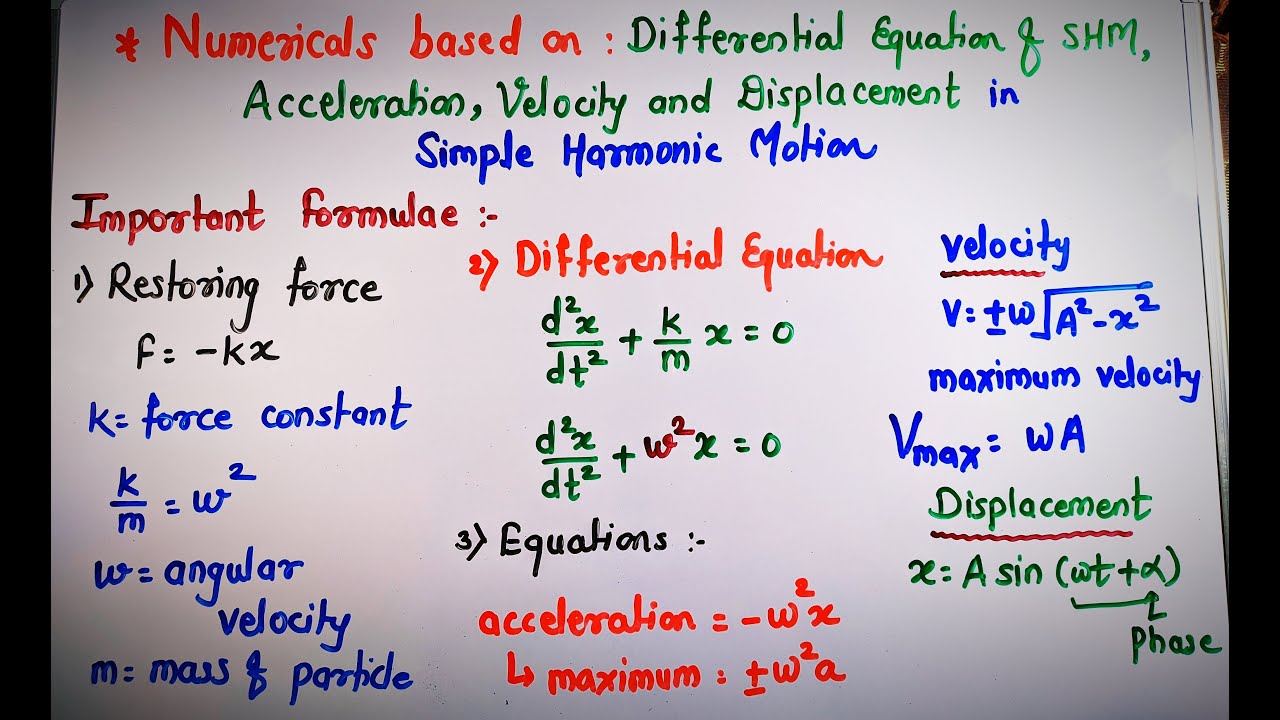 Oscillation SHM numerical 1.Problems on differential equation of SHM , acceleration, velocity in SHM