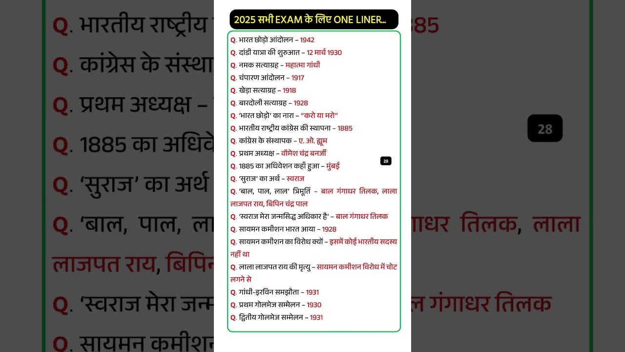 सभी exam के लिए One liner GK GS 2025 (28) #rrbntpc #rrbalp #rrbgroupd #rrbje #relway