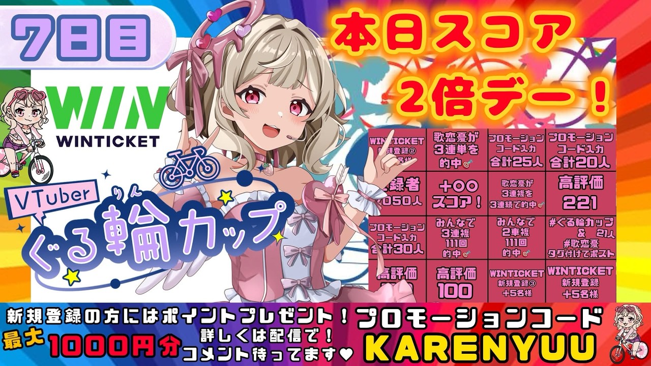【WINTICKET】７日目【PR / #ぐる輪カップ 】今日は的中スコア２倍！お話しながらパネル開けしながらみんなで楽しも💗 #初見歓迎　#視聴者参加型 【歌恋憂 #新人vtuber 】