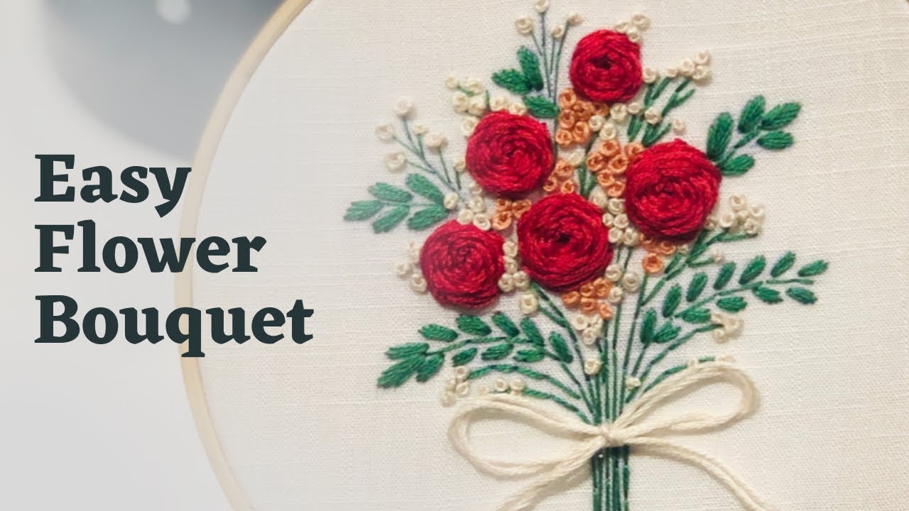 Easy Flower Bouquet | Embroidery | Afeei | Embroidery By Afeei | Woven Rose | Leaf