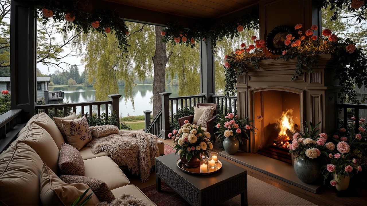 Cozy Spring Morning Rustic Terrace Ambience 🔥 Soft Piano Music for Relaxing, Study & Sleep
