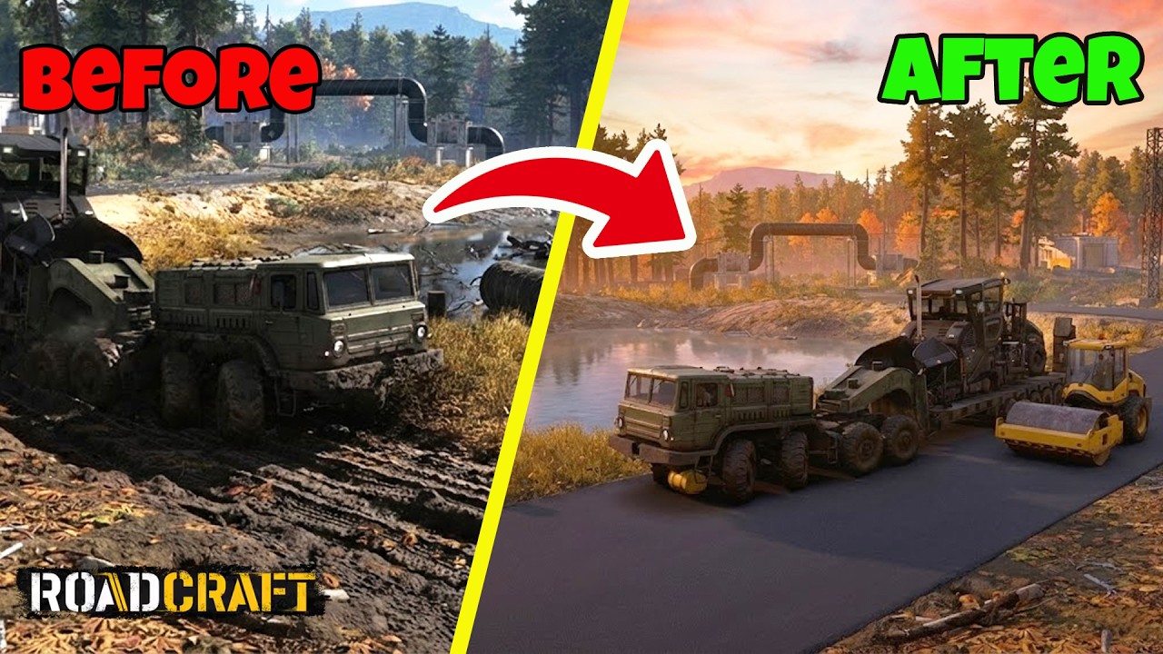 RoadCraft - Massive Truck Rescue! Turning Deep Mud into a Smooth Asphalt Road (4K Simulation)