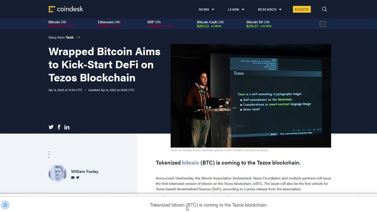 Wrapped Bitcoin Aims to Kick Start DeFi on Tezos Blockchain