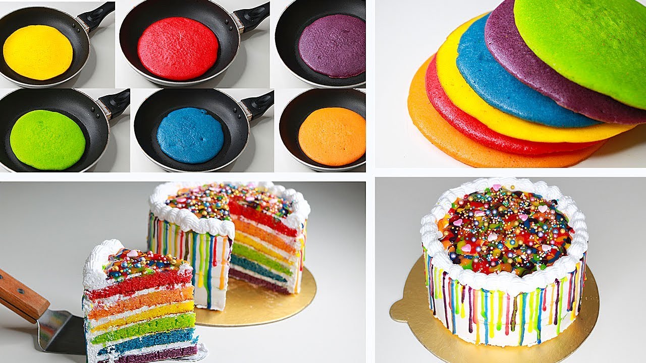 Rainbow Cake In Fry Pan | With Eggs / Eggless & Without Oven | Raibow Cake Without Oven | Yummy Cake