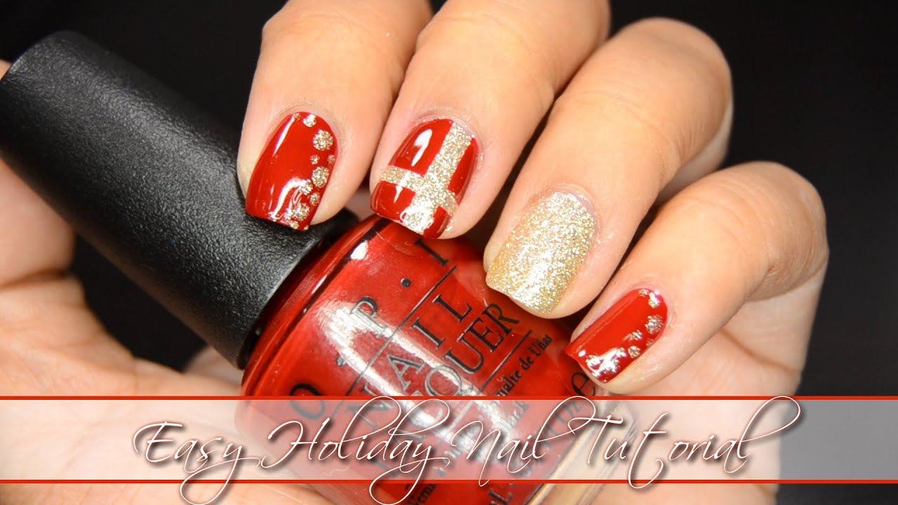Easy Holiday Nail Tutorials | Gold + Red