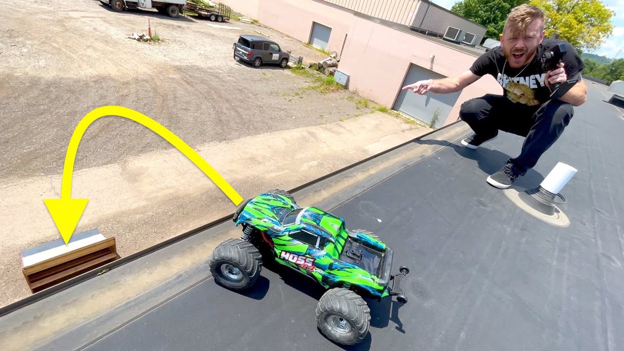 RC TRUCK BACKFLIPS OFF ROOF INTO RAMP!