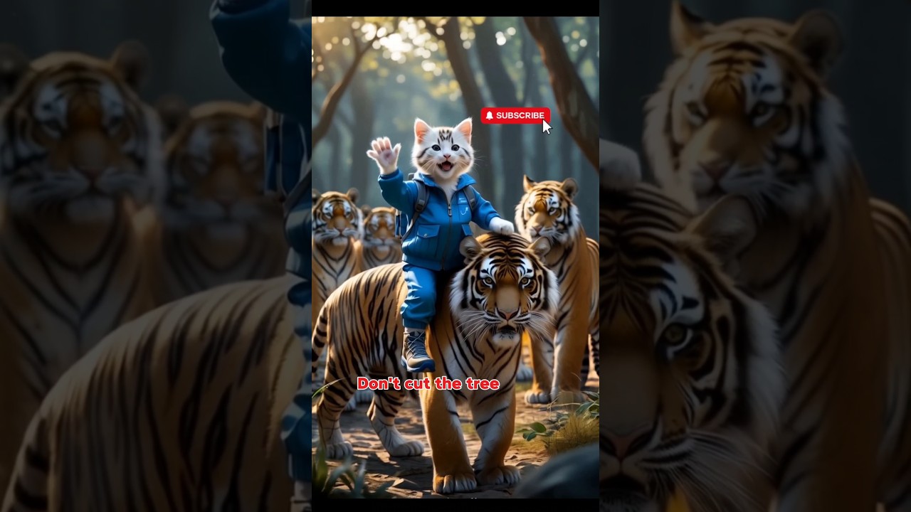 Kitten and tiger  protect the forest😭#cat #trending #cartoon #cutecat #kitten #viralshort #aistory