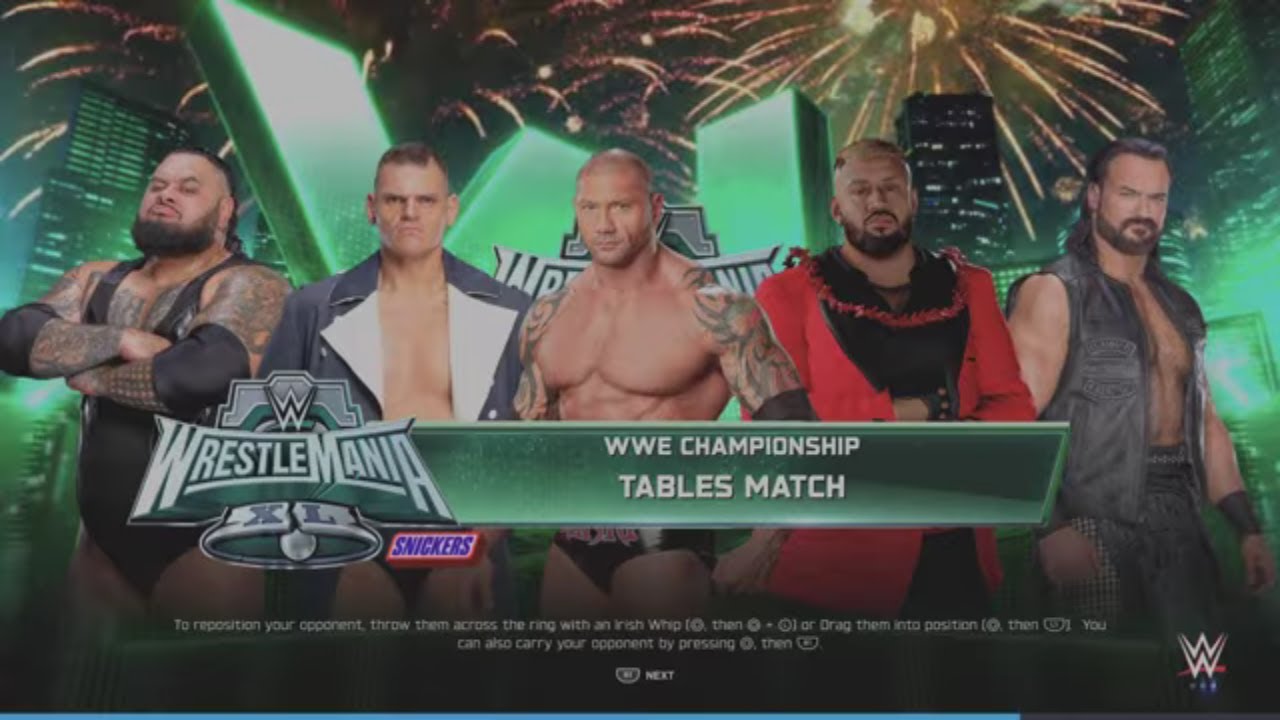 WWE 2K25 Batista VS Solo, Gunther, Reed, Drew 5-Way Tables Elm. Match WWE Tittle