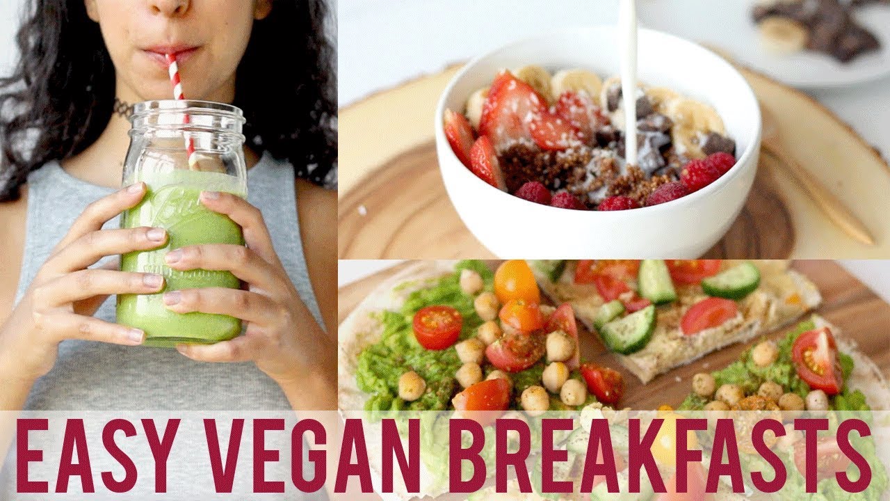 3 EASY VEGAN BREAKFASTS | Chocolate Quinoa Bowl | Mediterranean Avo Pita | Matcha Smoothie