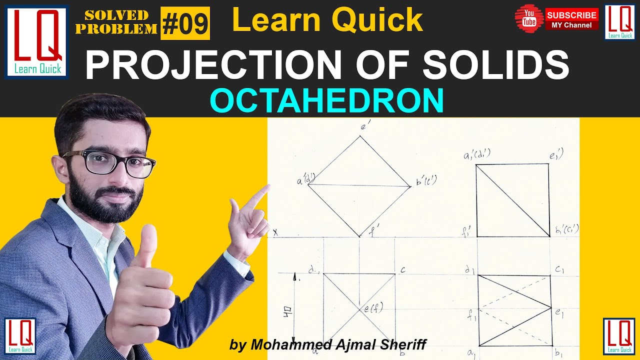 Projection of Solids | Octahedron resting on its triangular face | Engineering Drawing | Tutorial