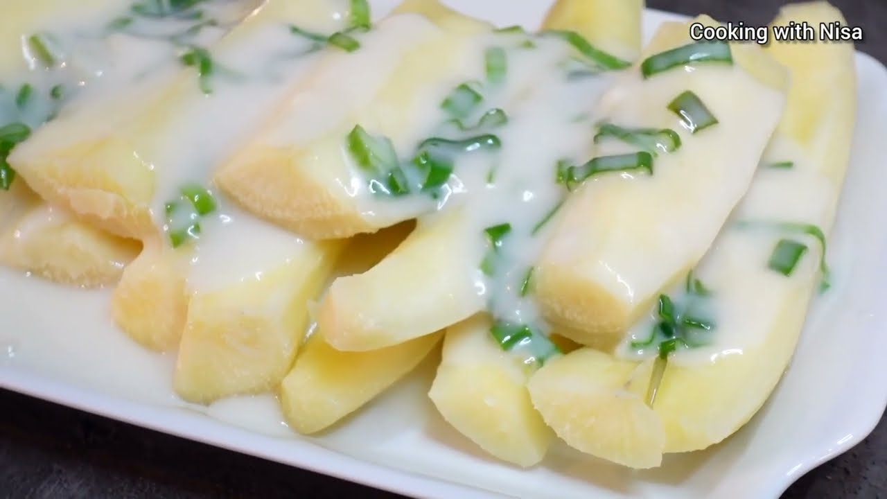 របៀបធ្វើដំឡូងមីចំហុយស្រូបខ្ទិះដូង Cassava Steamed in Coconut Cream