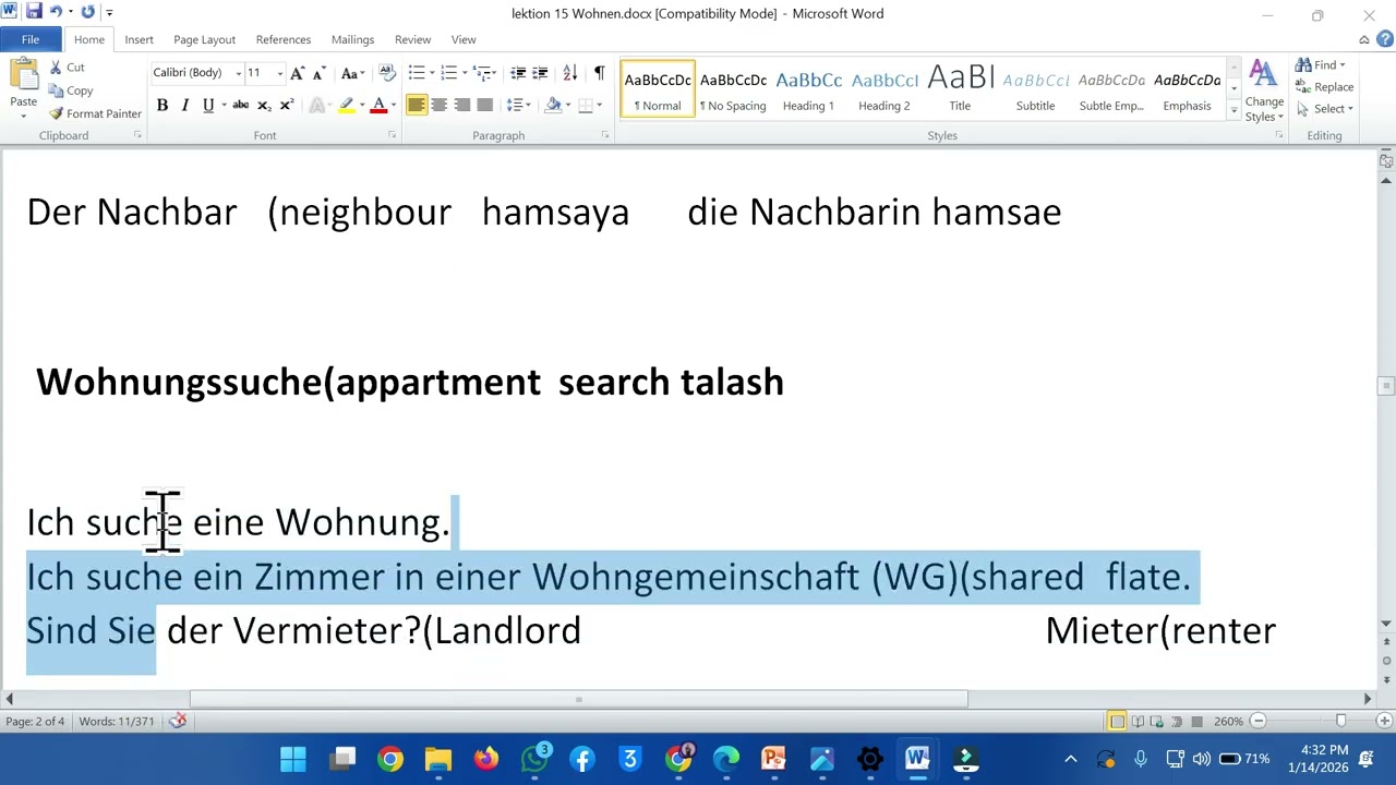 Wohnen A1 at 4 pm German azam