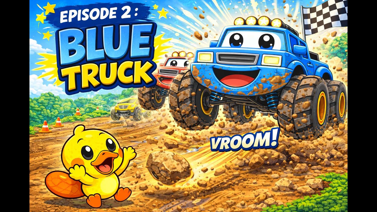 Blue Monster Truck Race! ⎮ English words for kids & toddlers