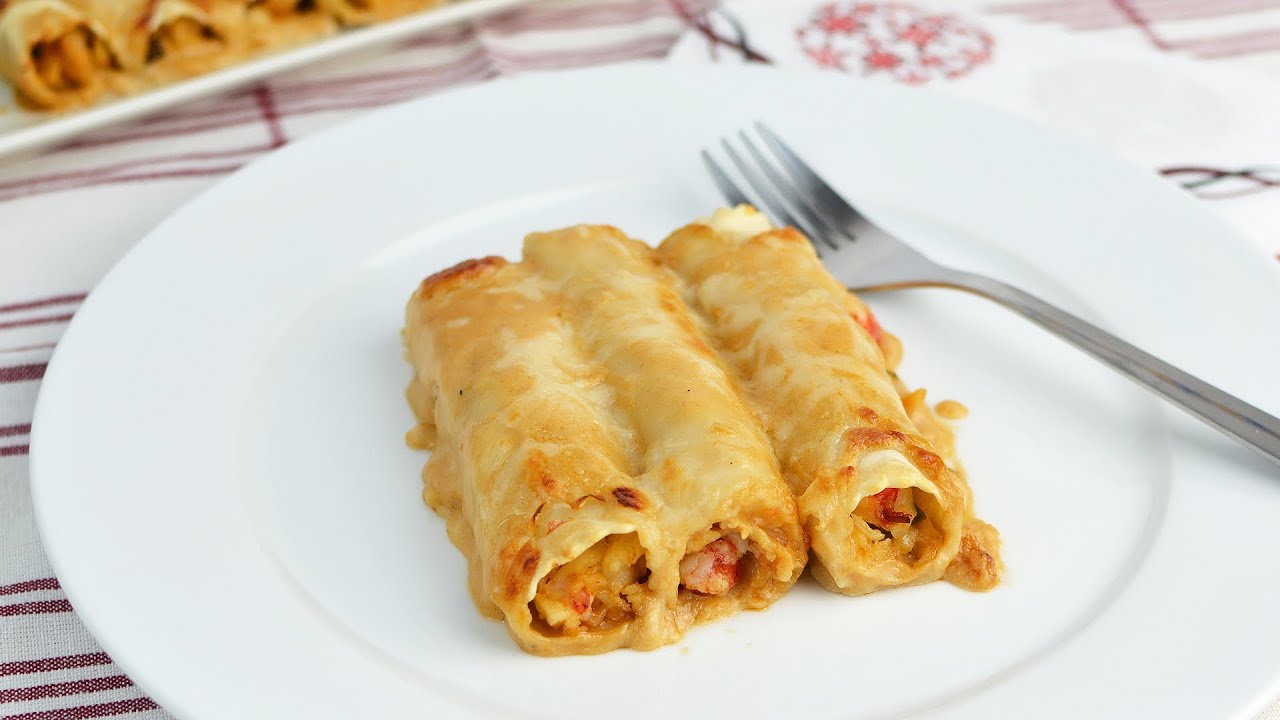 Canelones de Gambones y Merluza