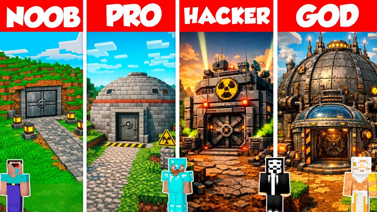 Bunker Build Battle Challenge - Noob vs Pro vs Hacker vs God - Minecraft Animation