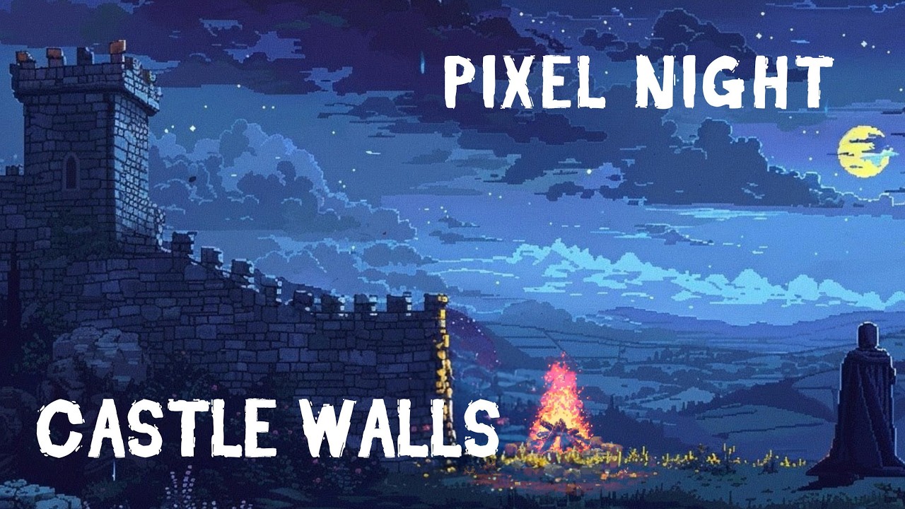 8 Hours Pixel Art Castle Night Ambience 🌙 Medieval Guardian | No Music