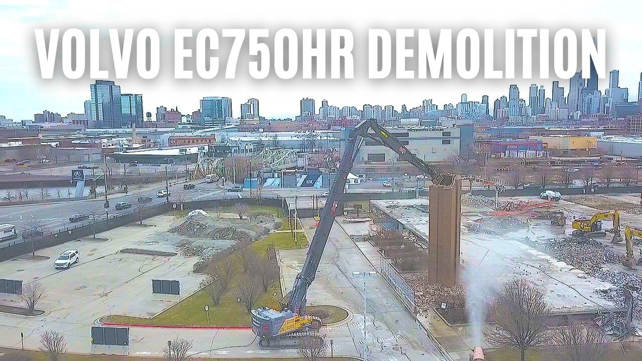 Volvo EC750HR smoke stack demolition