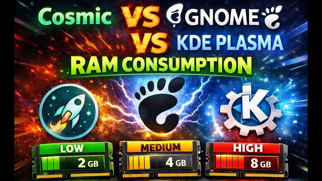 COSMIC vs GNOME vs KDE Plasma 🚀 RAM Usage Compared | Which Linux Desktop Is Lightweight? | Fedora 43