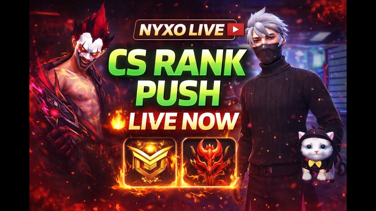 🔴NEW SEASON  CS RANK PUSH TOP 1  NYXO LIVE  | Free Fire Live Stream  #freefire #gyangaming #classyff