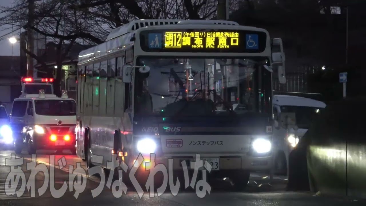 榎観音の下を行く京王バス（L12602，L21823）